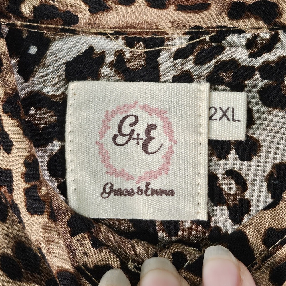 Grace & Emma High Low Tunic Top Womens‎ 2XL Cheetah Embroidere Blouse Swim Cover - Picture 6 of 14